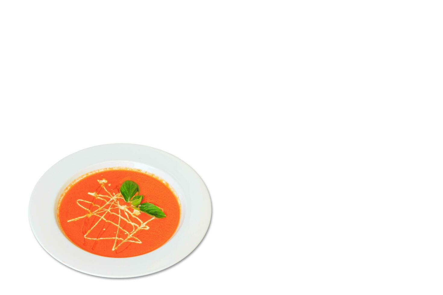 Creamy Tomato soup in a bowl on background. copy space. photo