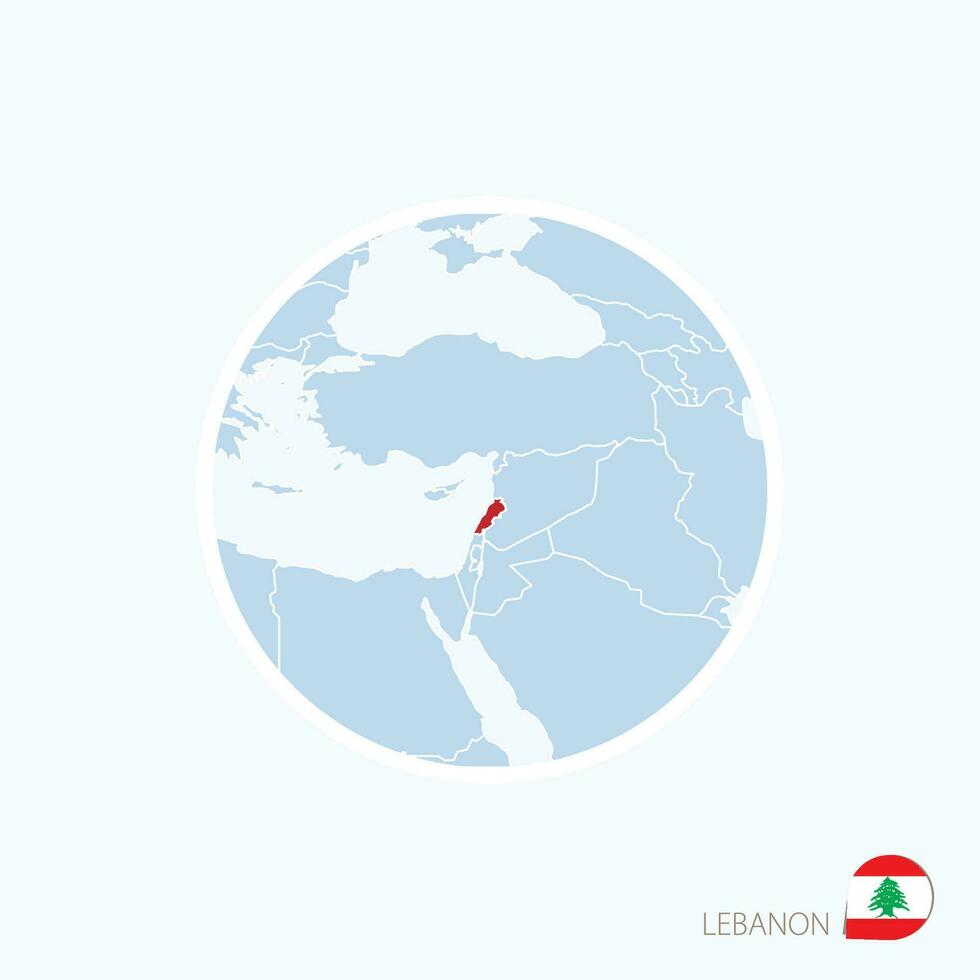 Map icon of Lebanon. Blue map of Middle East with highlighted Lebanon in red color. vector