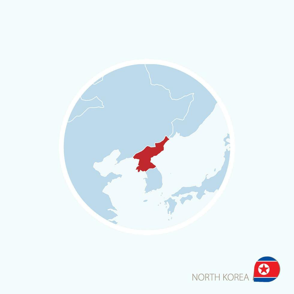 Map icon of North Korea. Blue map of East Asia with highlighted North Korea in red color. vector