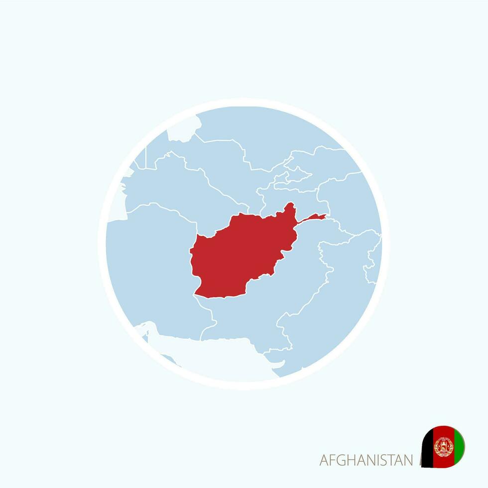 Map icon of Afghanistan. Blue map of South Asia with highlighted Afghanistan in red color. vector