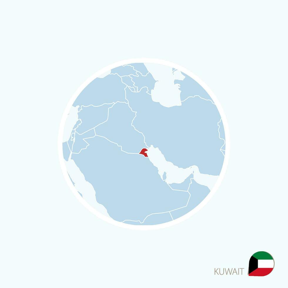 Map icon of Kuwait. Blue map of Middle East with highlighted Kuwait in red color. vector