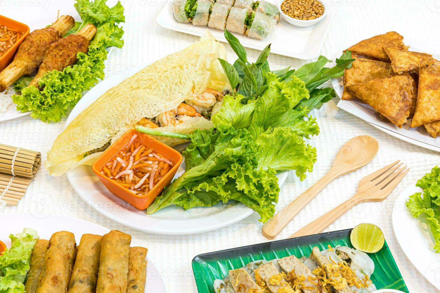 Vietnamese Savory Crepe - Vietnamese food. photo