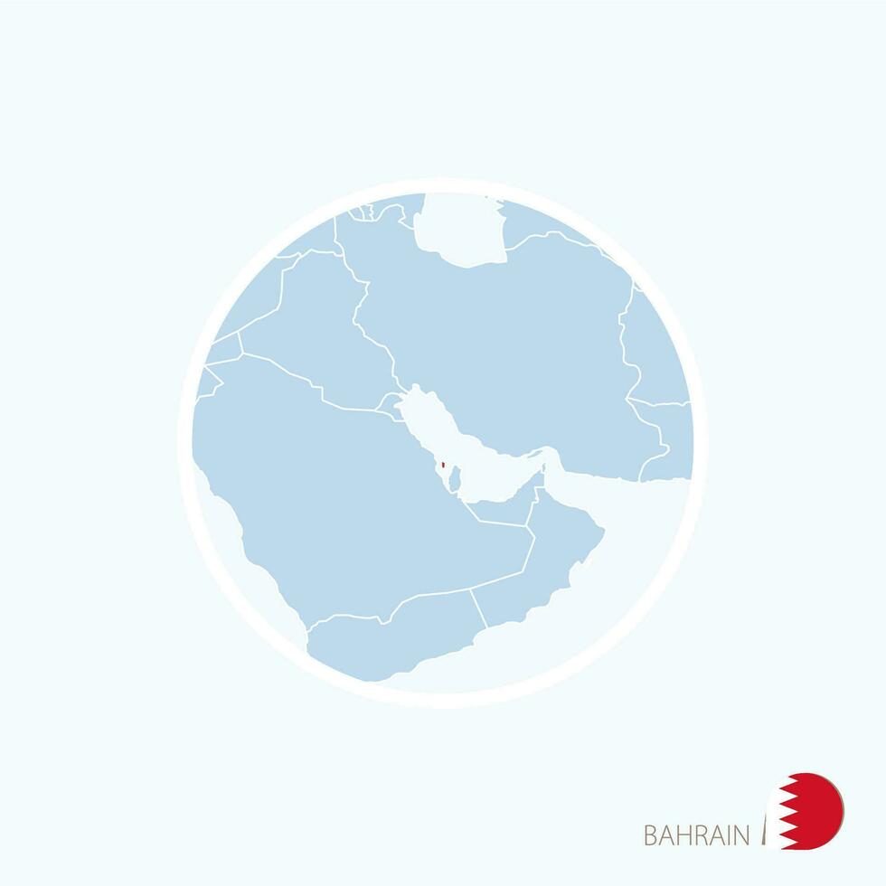 Map icon of Bahrain. Blue map of Middle East with highlighted Bahrain in red color. vector