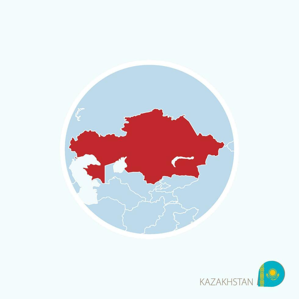 Map icon of Kazakhstan. Blue map of Asia with highlighted Kazakhstan in red color. vector