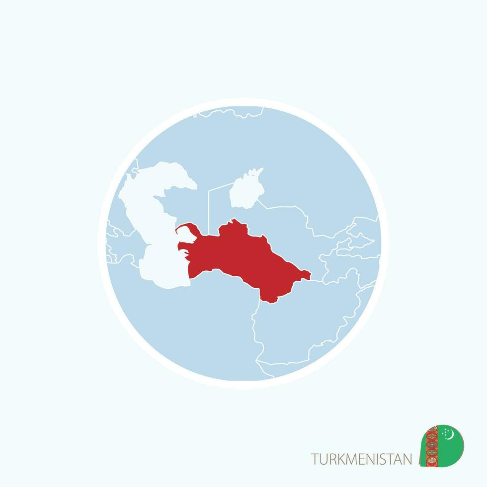 Map icon of Turkmenistan. Blue map of Asia with highlighted Turkmenistan in red color. vector