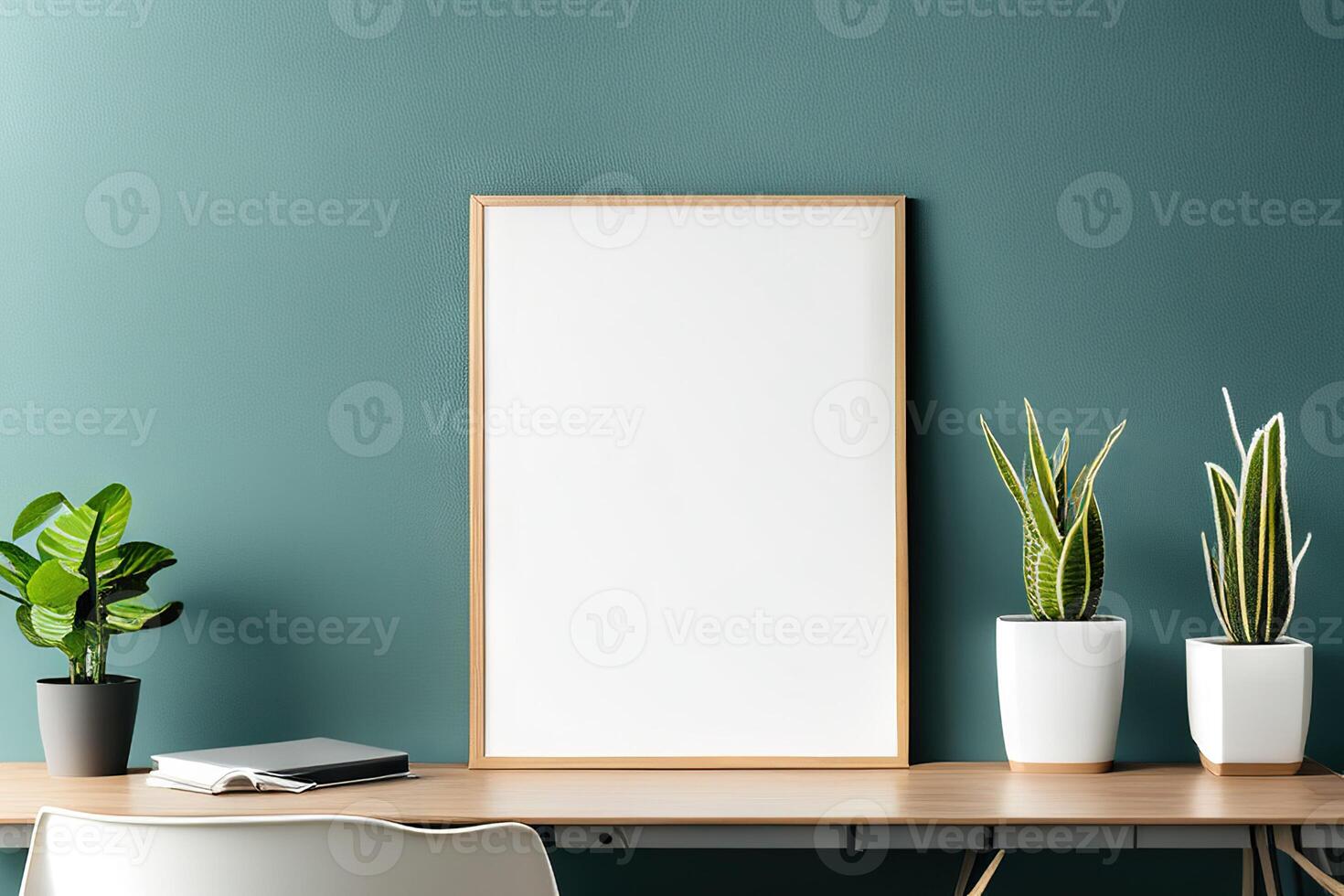 Empty frame mockup in modern minimalist interior with trendy potted plant photo