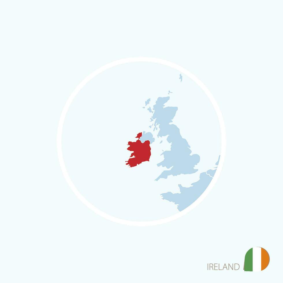 Map icon of Republic of Ireland. Blue map of Europe with highlighted Ireland in red color. vector