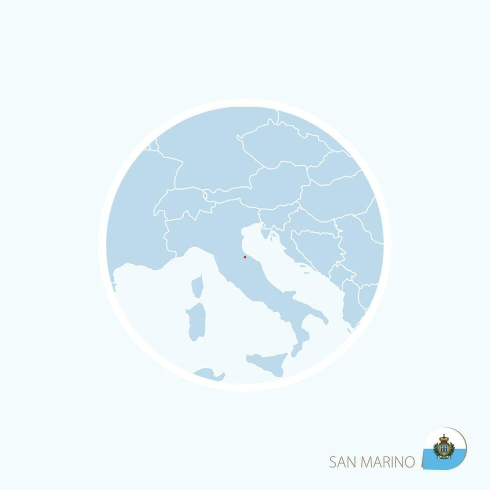 Map icon of San Marino. Blue map of Europe with highlighted San Marino in red color. vector