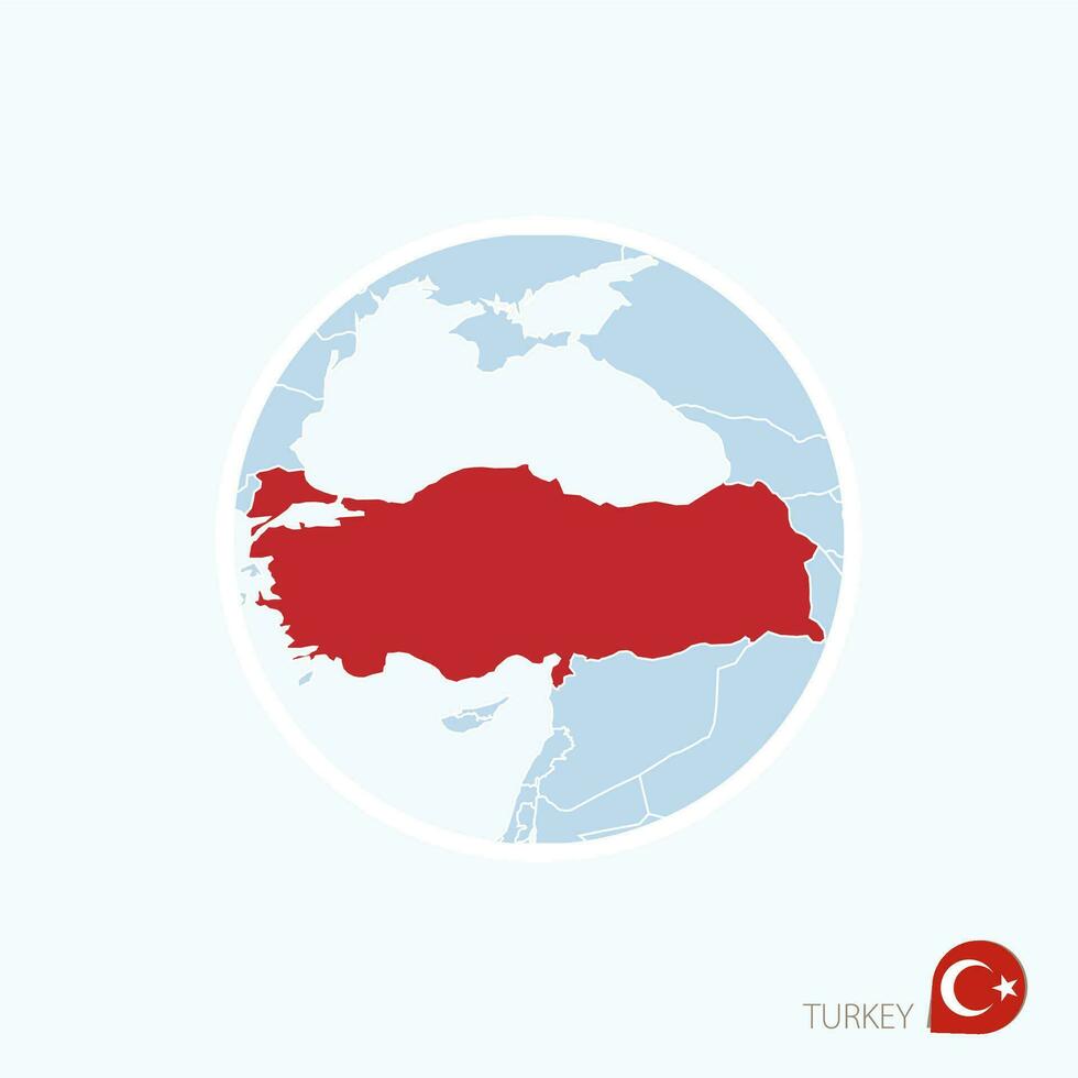 Map icon of Turkey. Blue map of Europe with highlighted Turkey in red color. vector