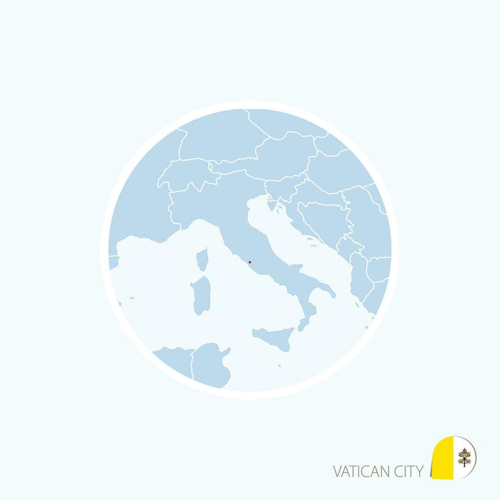 Map icon of Vatican City. Blue map of Europe with highlighted Vatican City in red color. vector