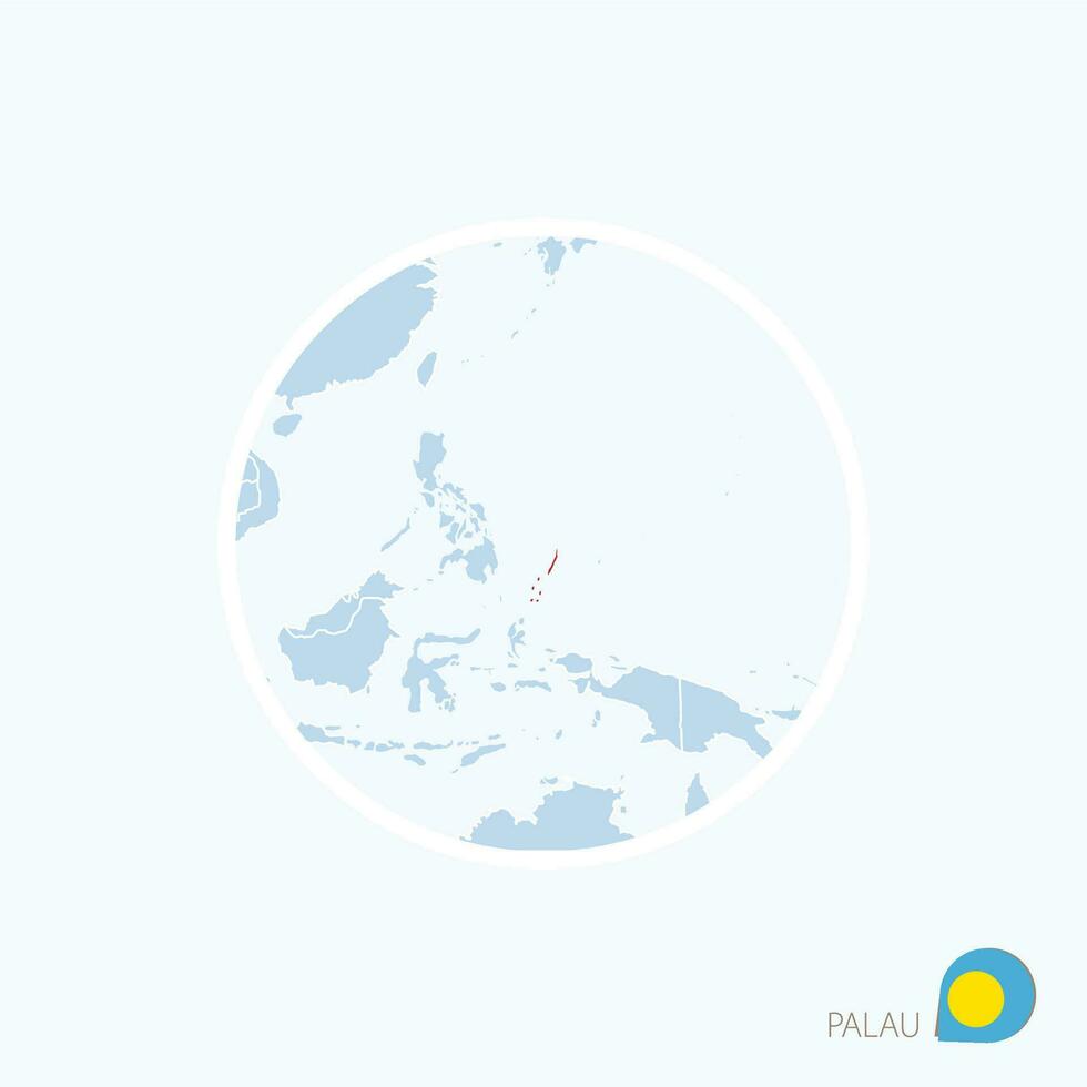 Map icon of Palau. Blue map of Oceania with highlighted Palau in red color. vector