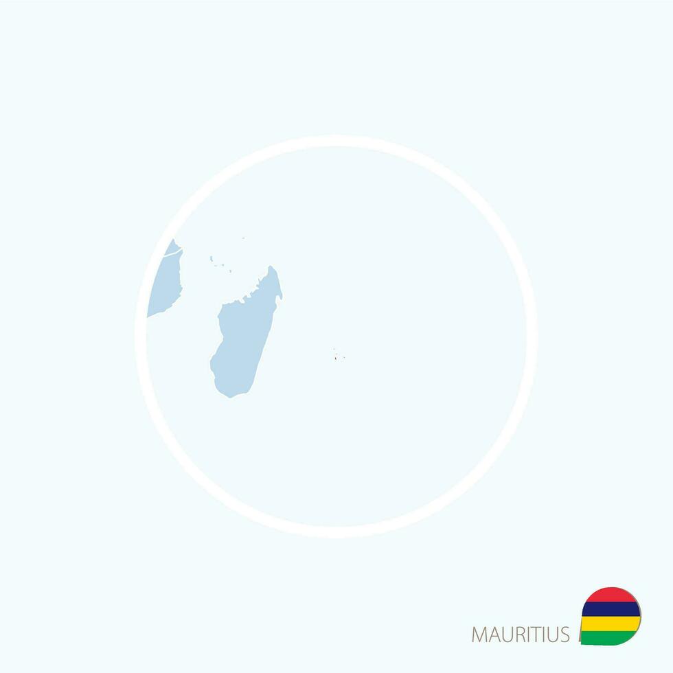 Map icon of Mauritius. Blue map of East Africa with highlighted Mauritius in red color. vector