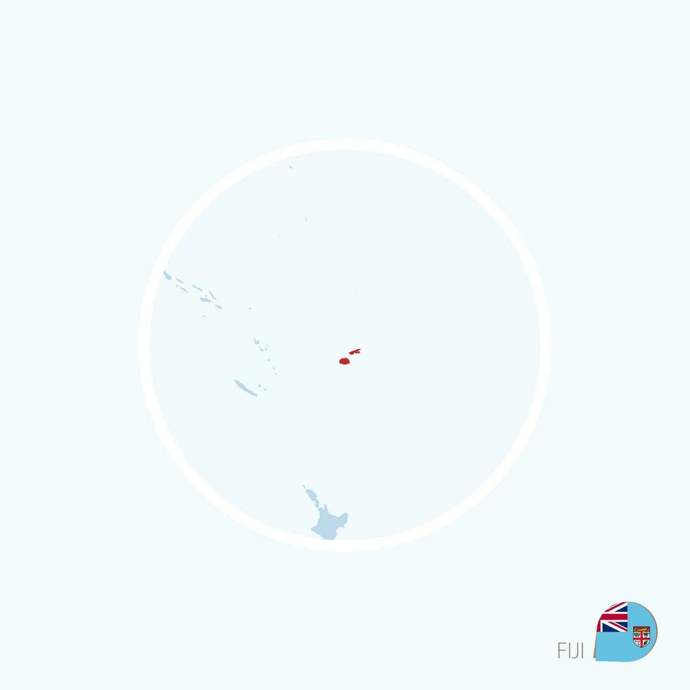 Map icon of Fiji. Blue map of Oceania with highlighted Fiji in red color. vector