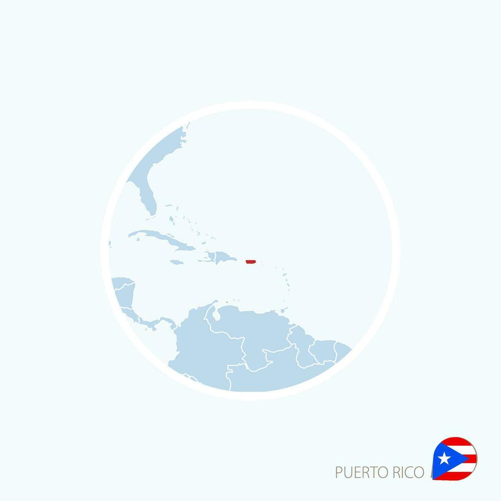 Map icon of Puerto Rico. Blue map of America with highlighted Puerto Rico in red color. vector