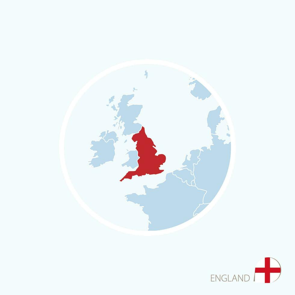 Map icon of England. Blue map of Europe with highlighted England in red color. vector