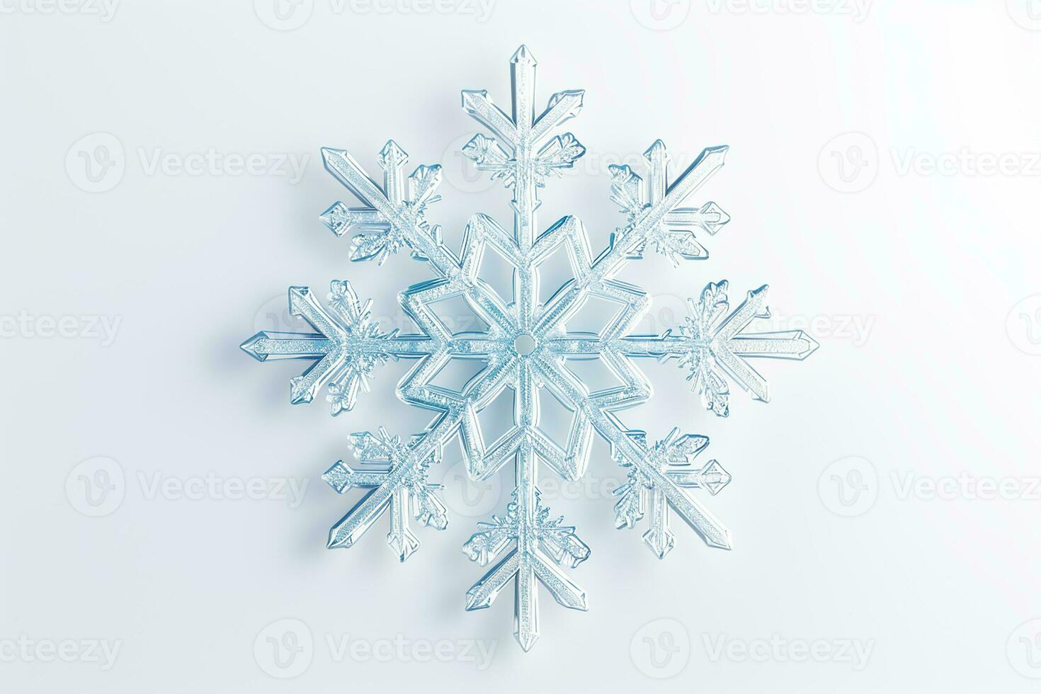 macro view of snowflake illustration fallen snow isolated on white background. Generative AI photo