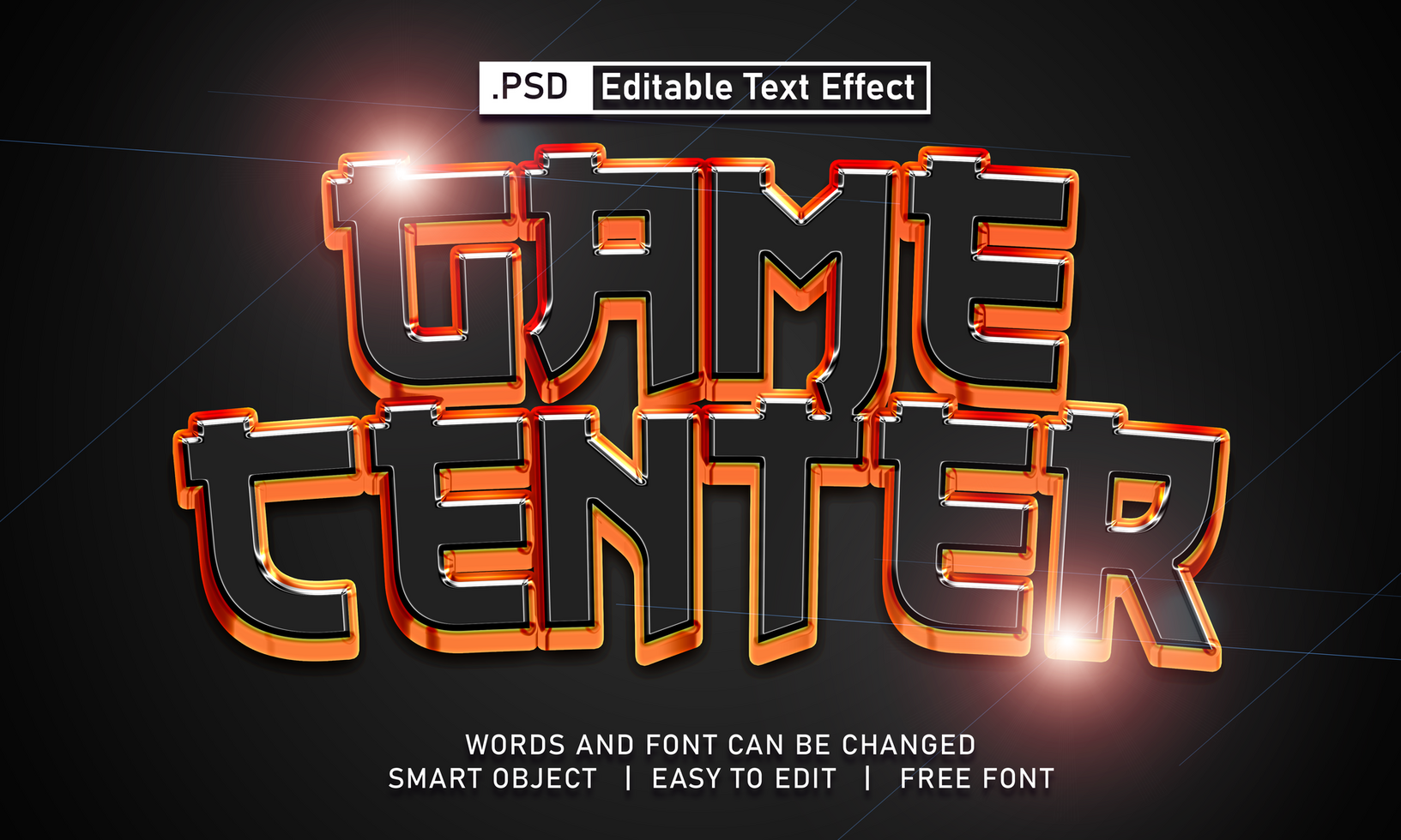 Spiel Center Text bewirken psd