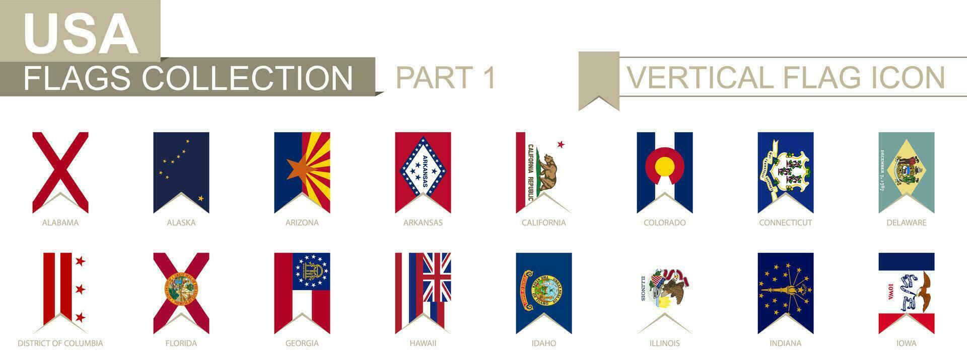 Vertical flag icon of U.S. states vector