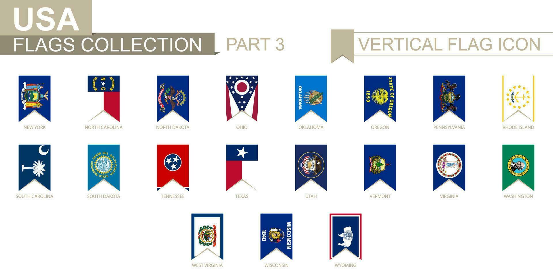 Vertical flag icon of U.S. states vector