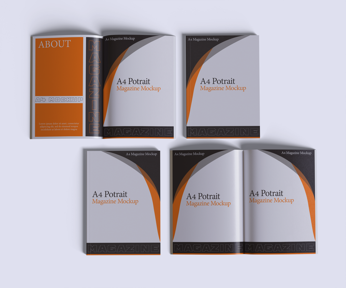A4 Potrait Magazine Mockup Full Editable and isolated object from the background and shadow psd