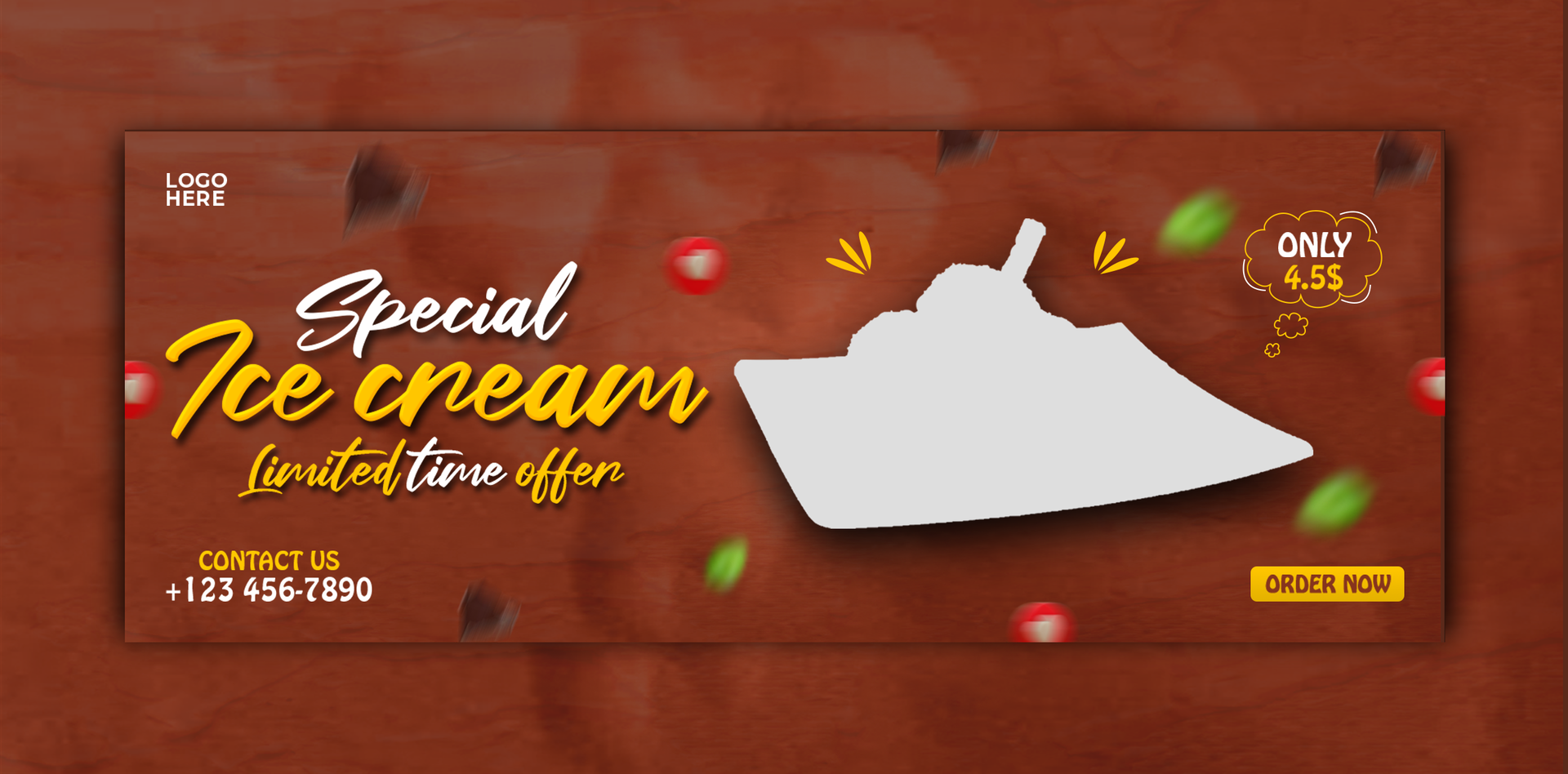 Chocolate ice cream cover template and banner psd