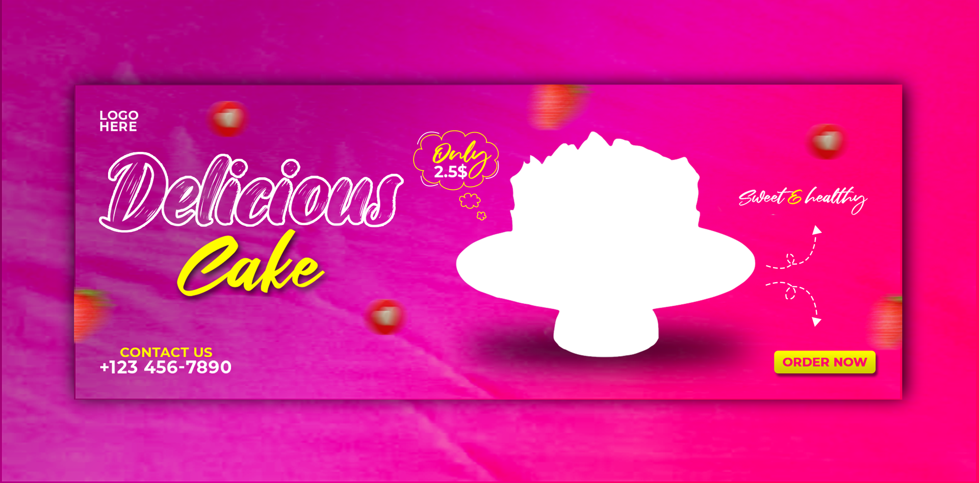 Delicious cake cover banner and template psd
