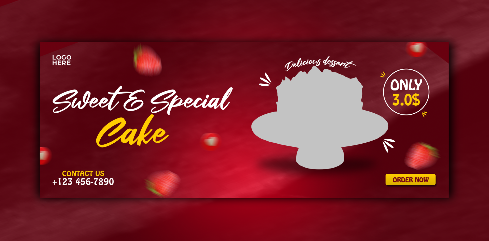 Delicious cake cover banner and template psd