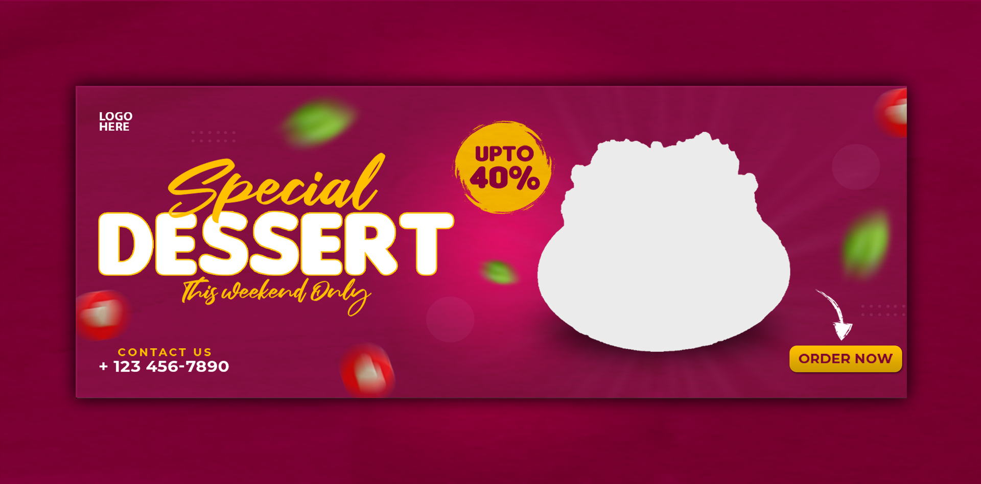 Delicious cake cover banner and template psd