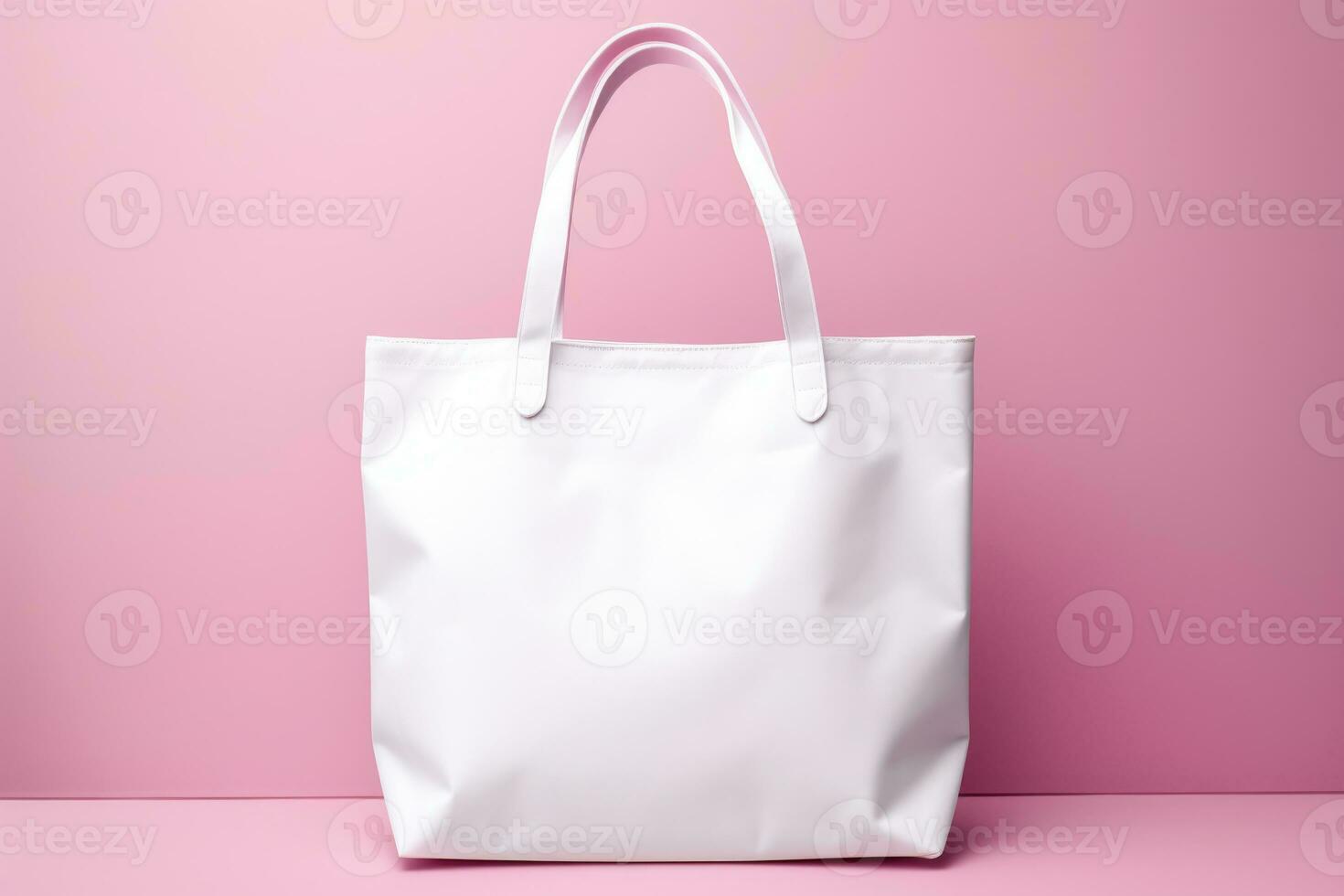 Mock-up of a white bag with handles on a pink background. AI Generated photo