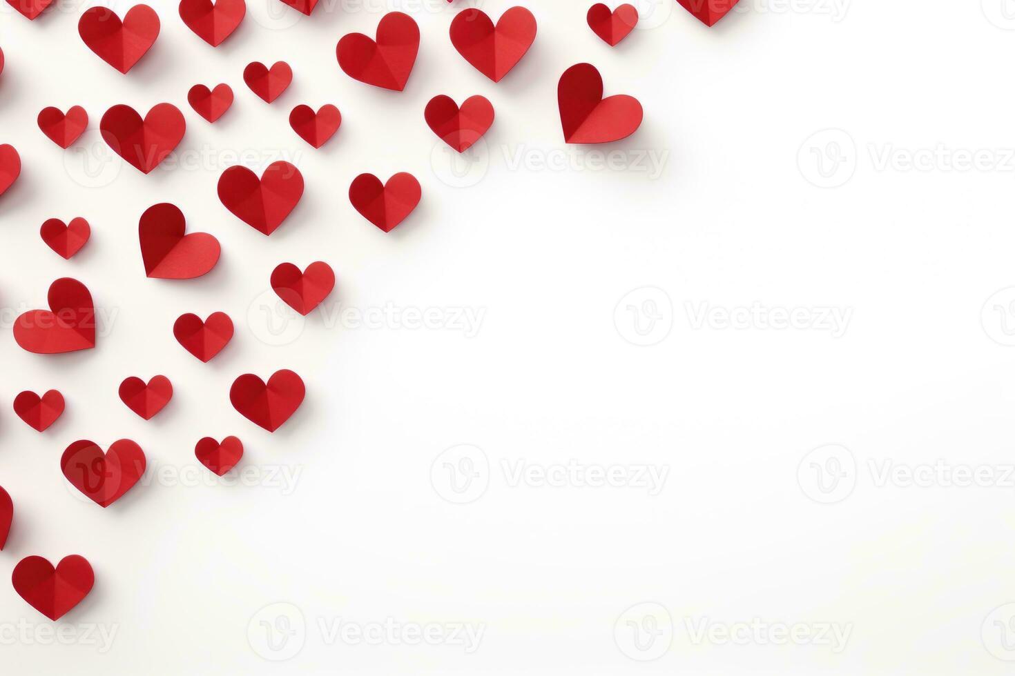 A place for a Valentine's Day text with cut out paper hearts on a white background 3D rendering. AI generated photo