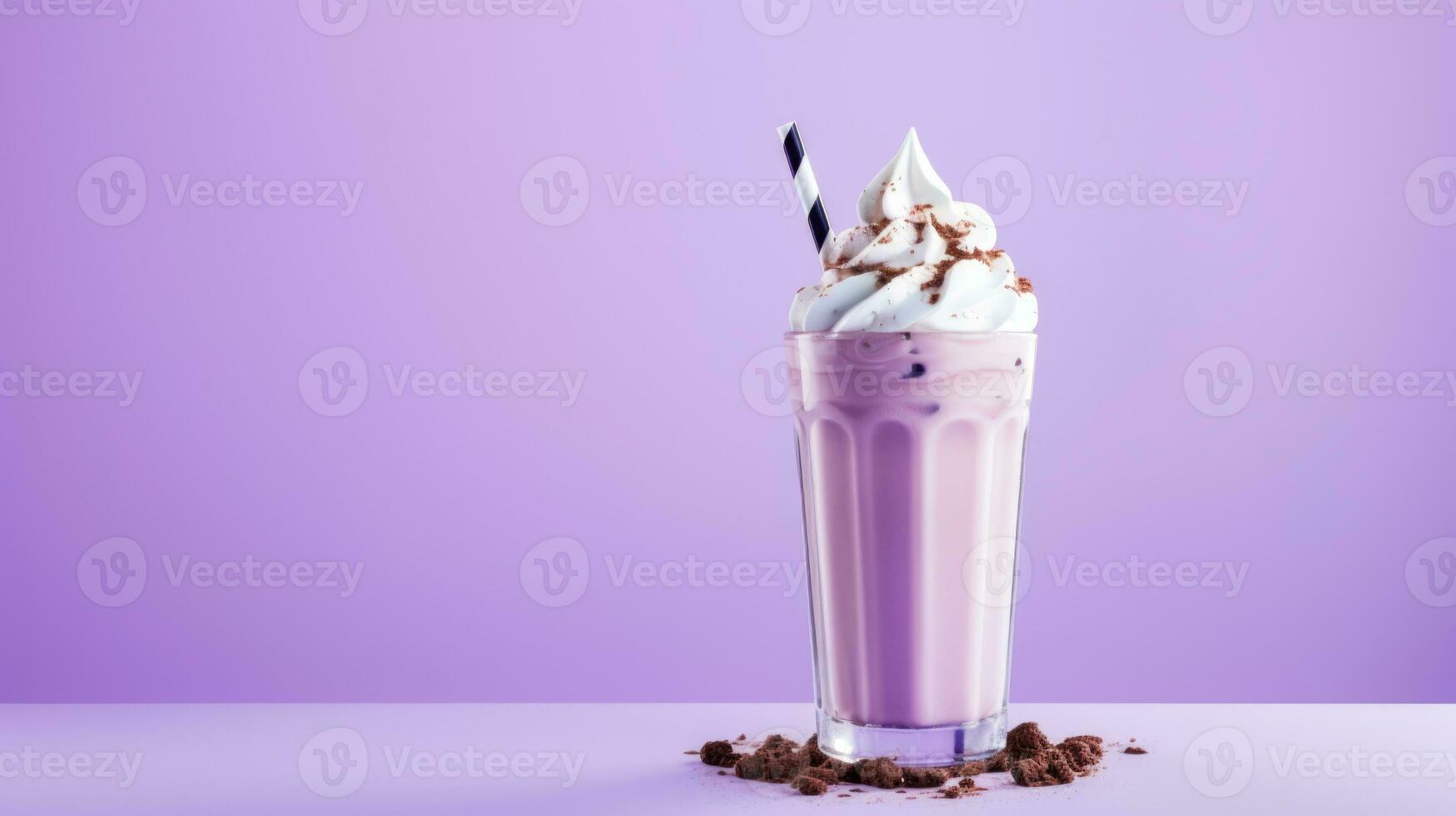 Milkshake with cream and straw. AI generated photo