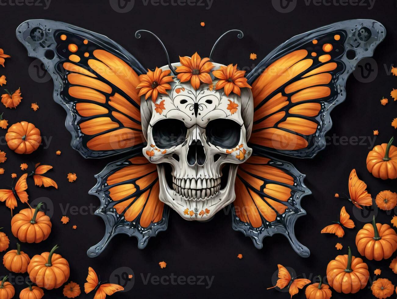 A Skull With A Butterfly Wings And A Butterfly Skull. AI Generated photo