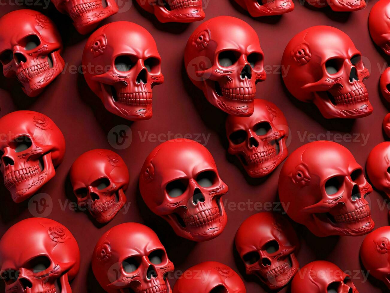 Red Skulls On A Red Background. AI Generated photo