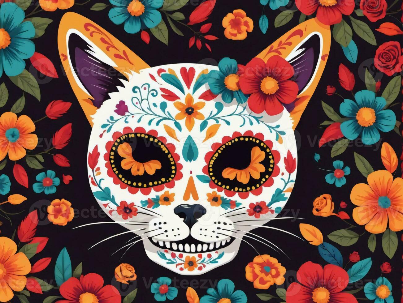 A Cat With A Floral Pattern On ItS Face. AI Generated photo
