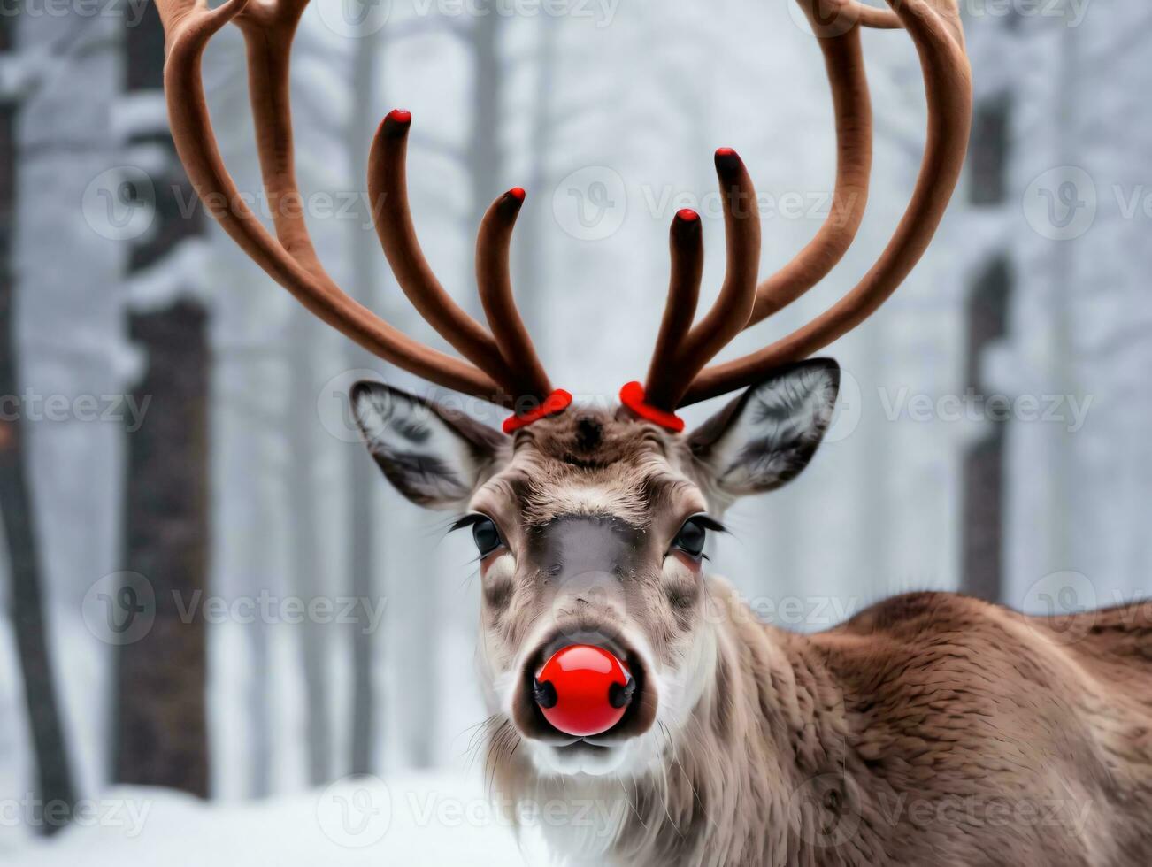 A Reindeer With Red Nose And Ants On His Ants. AI Generated photo