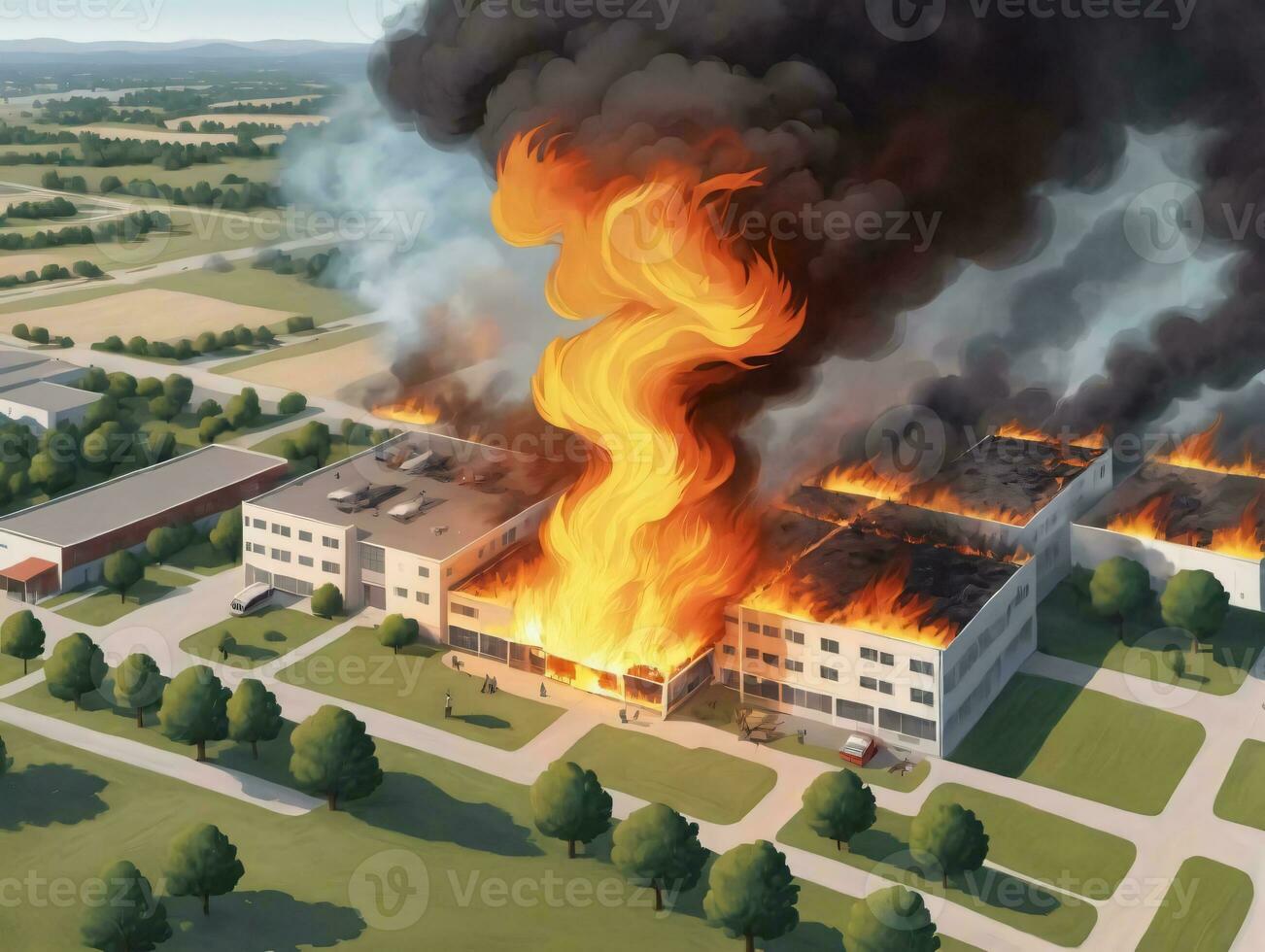 A Large Fire Is Raging Out Of A Building. AI Generated photo