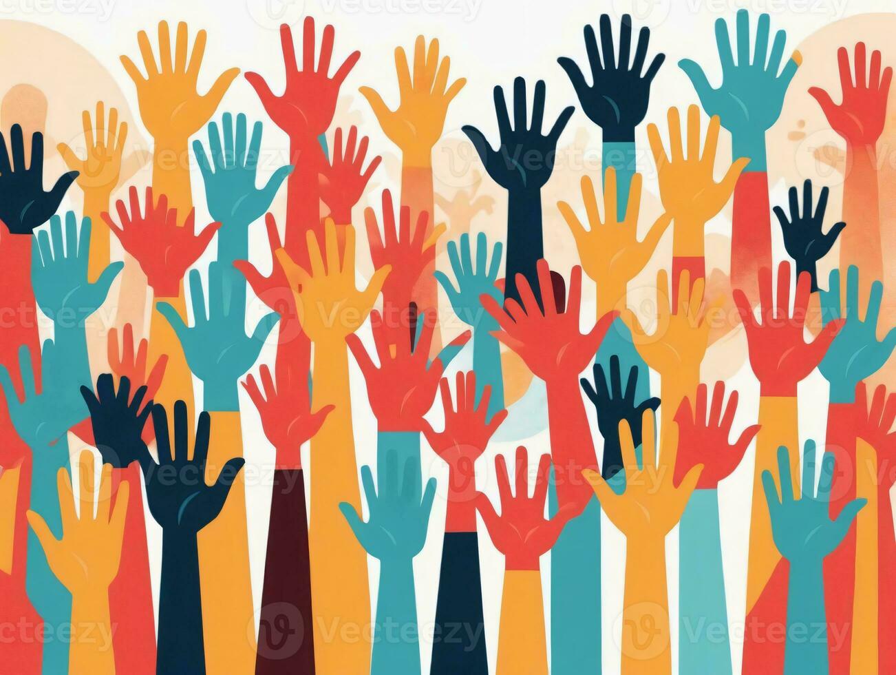 A Crowd Of Hands Raised Up In The Air. AI Generated photo