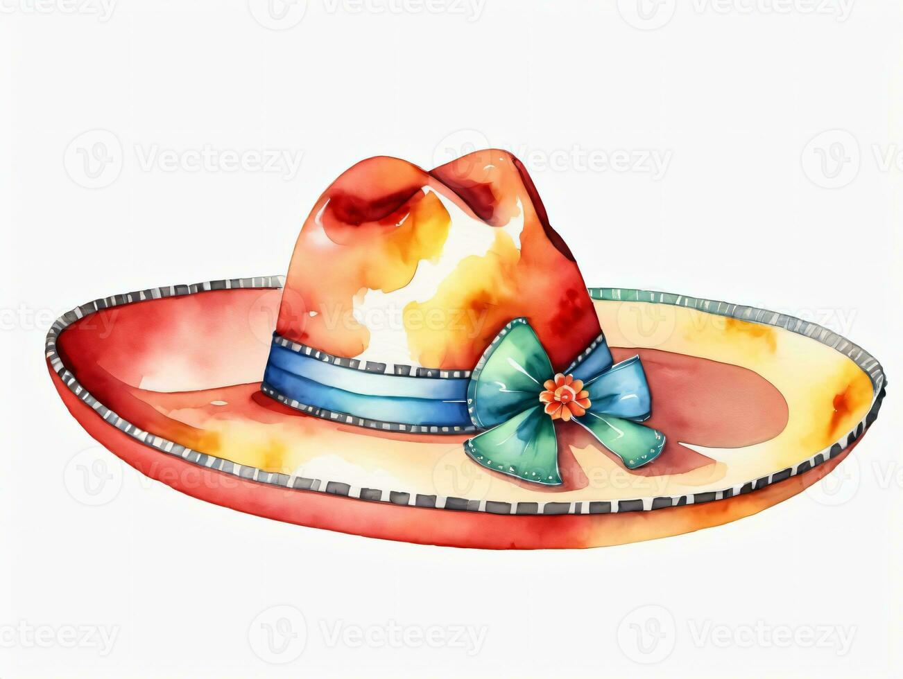 A Watercolor Drawing Of A Hat With A Bow. AI Generated photo