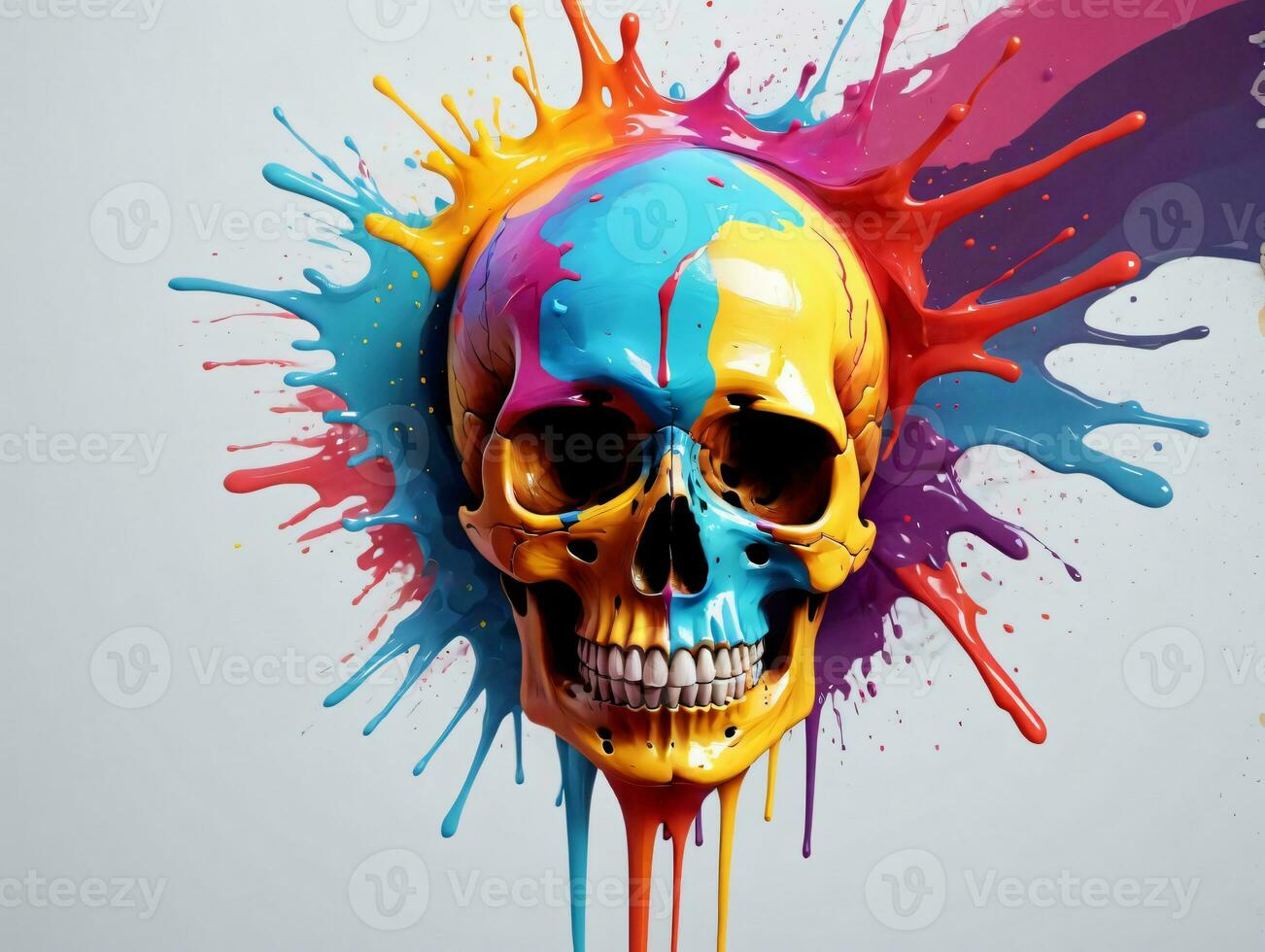 A Skull With Colorful Paint Sperings. AI Generated photo