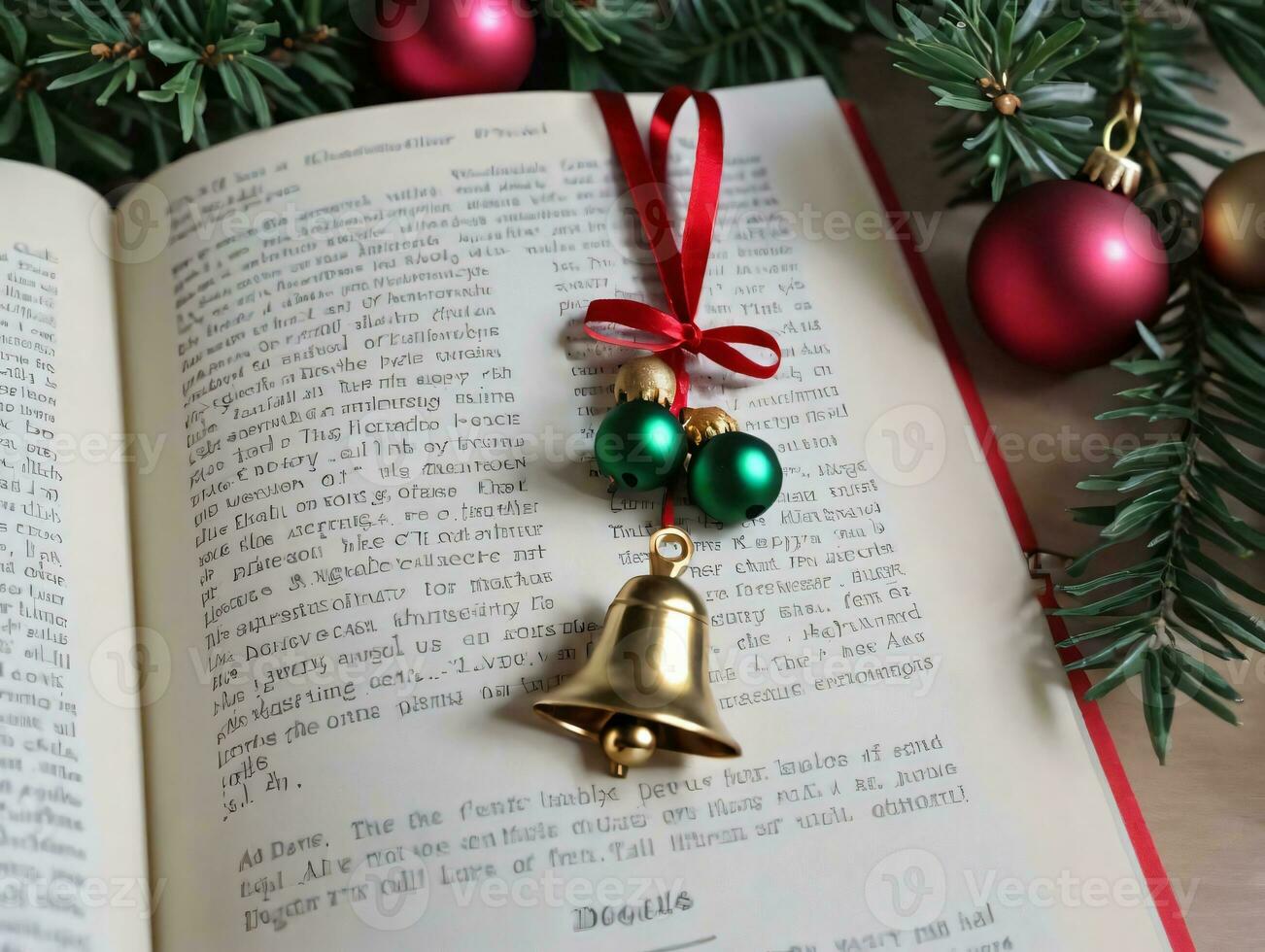 A Book With A Christmas Orname On It. AI Generated photo