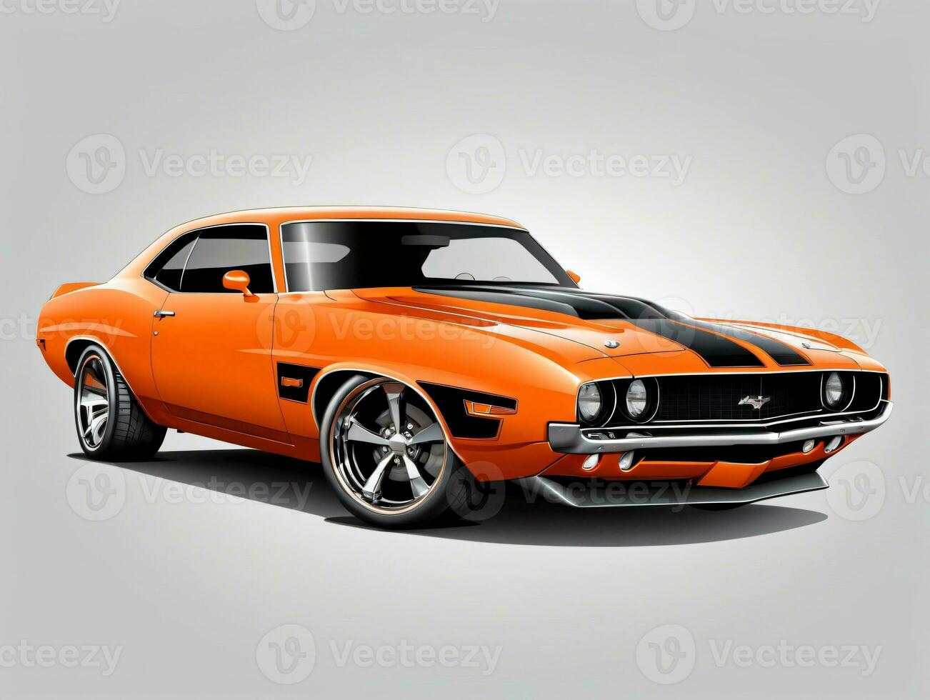 A Classic Muscle Muscle Car In Orange And Black. AI Generated photo