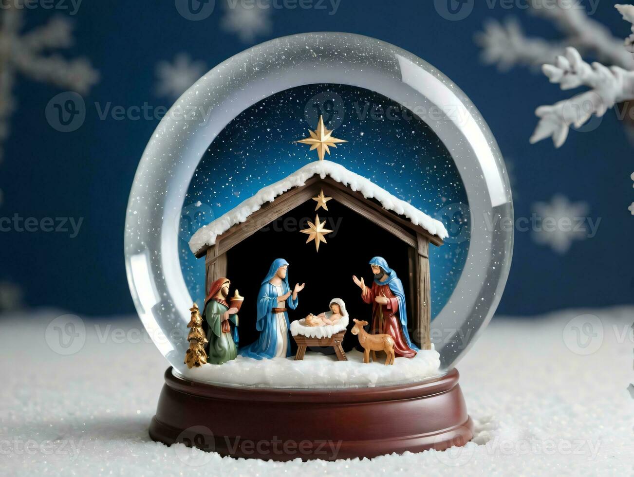 A Snow Globe With A Nat Scene Inside. AI Generated photo