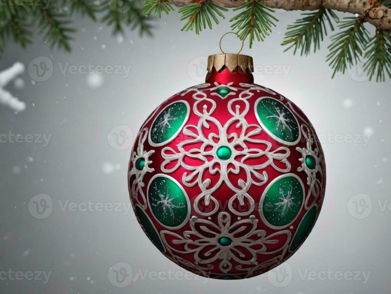 Navidad pelota en un árbol rama con nieve. ai generado foto