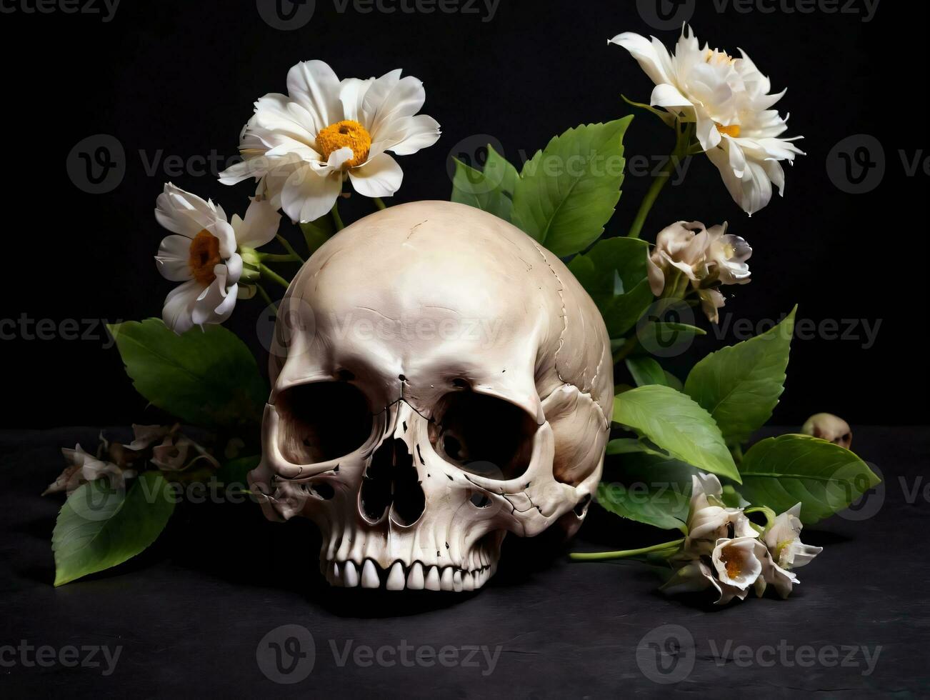 A Skull With Flowers On It. AI Generated photo