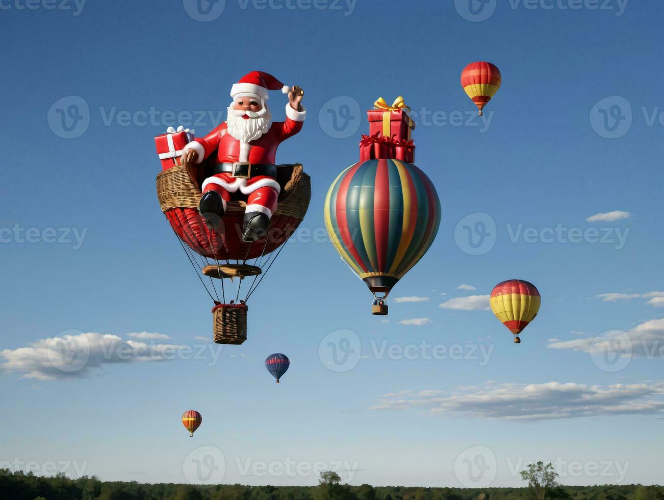 Santa Claus Hot  Air Balloon. AI Generated photo