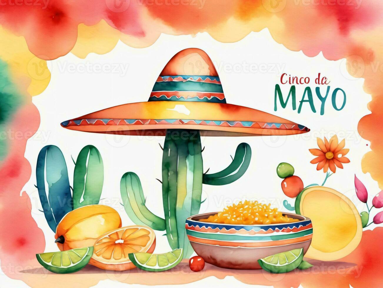 Cio De Mayo Mexican Food Watercolor Illustration. AI Generated photo