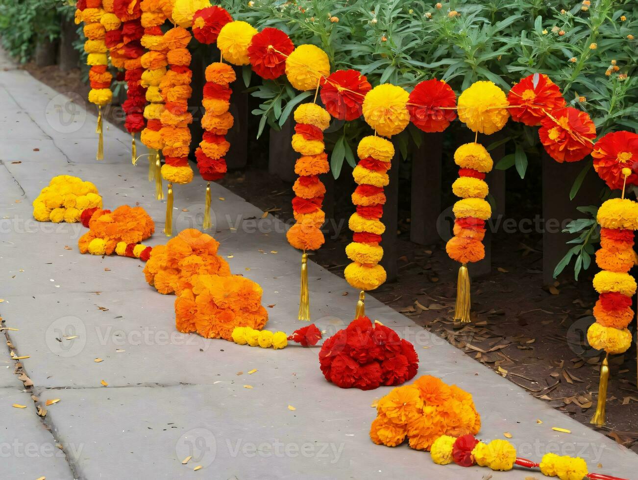 un fila de flores ai generado foto