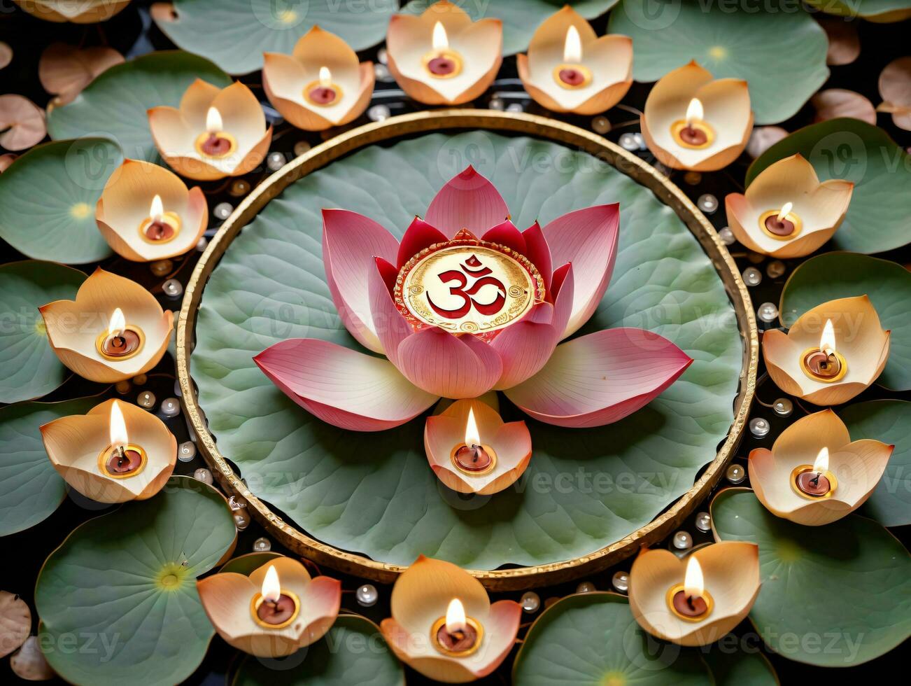 un loto flor rodeado por un número de velas ai generado foto