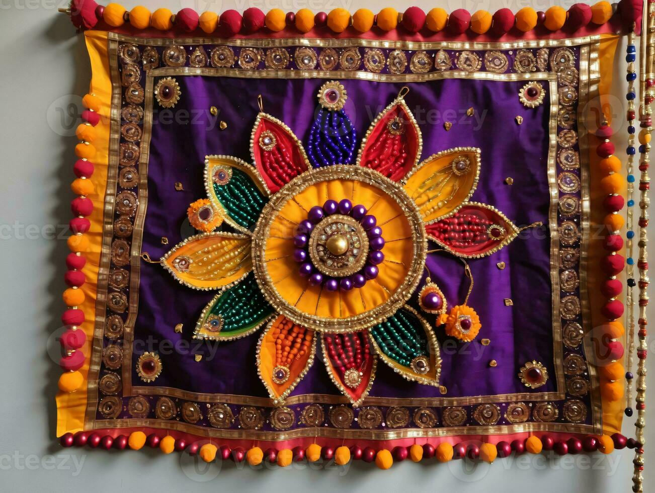 A Colorful Wall Hanging With Beads And Beads. AI Generated photo