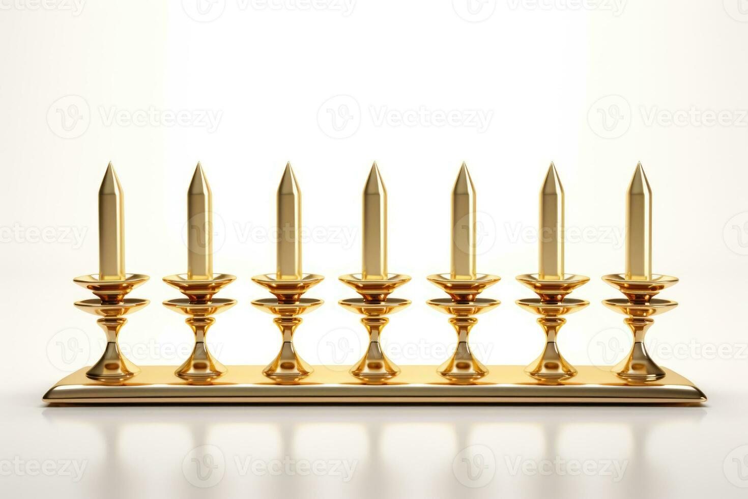 Burning minor candles in a golden candelabrum on a white background. AI-Generated photo